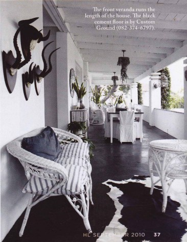 House & Leisure, black and white interiors, monochrome, porch, verandah