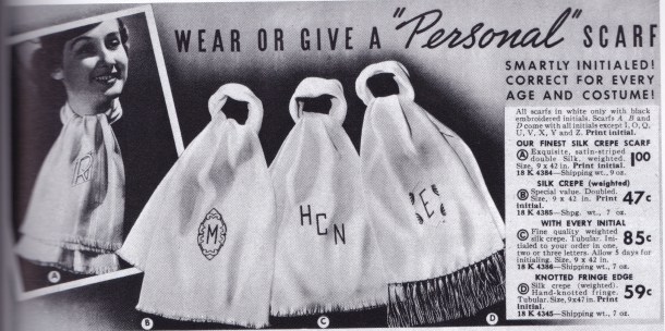 scarfmonogram 1930s Sears, monogrammed scarf