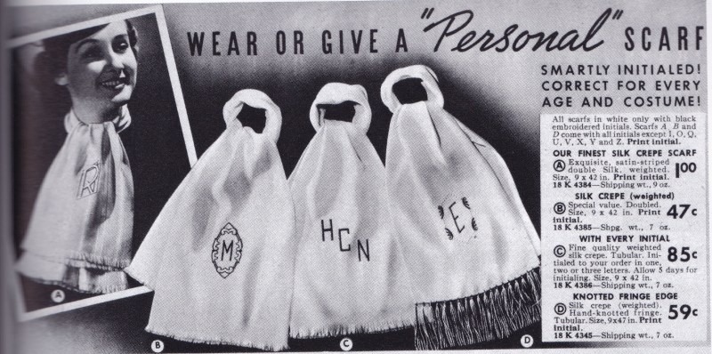 1930s Sears, monogrammed scarf