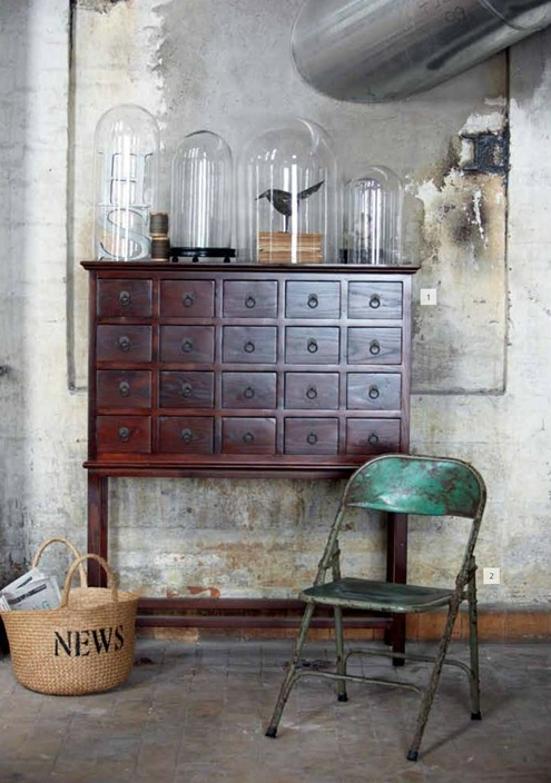 Bell Jar, industrial style, wooden cabinet