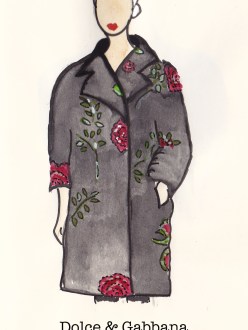 Dolce & Gabbana Fall 1996, Fashion Illustration, Rose and Black Swagger Coat, Carolyn Everitt