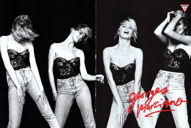 Claudia Schiffer, Guess, 1991, Ellen Von Unwerth, black bustier