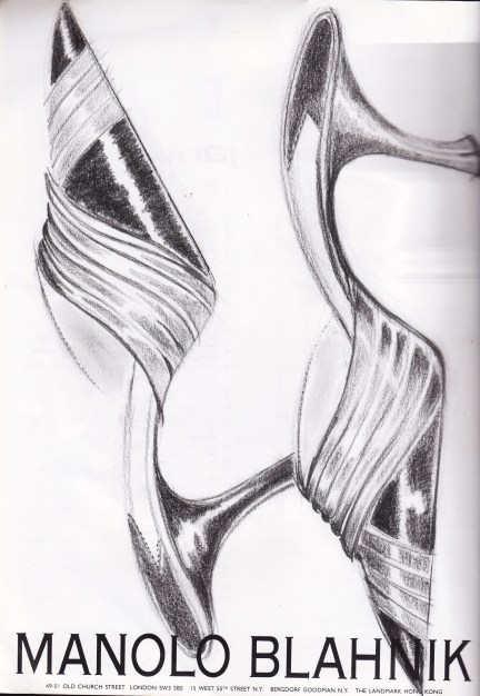Manolo Blahnik shoe illustration, Vogue Jan 1992