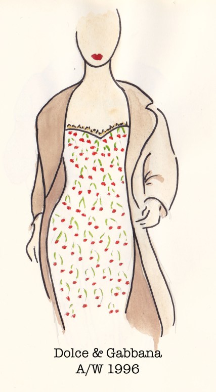 Dolce & Gabbana Fall 1996, Cherry Dress, Fashion Illustration, Carolyn Everitt