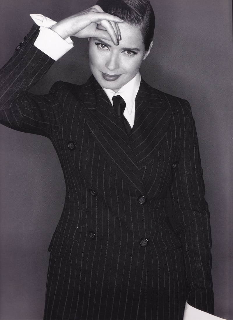 Isabella Rossellini, Dolce & Gabbana, pinstripe suit, Michael Comte