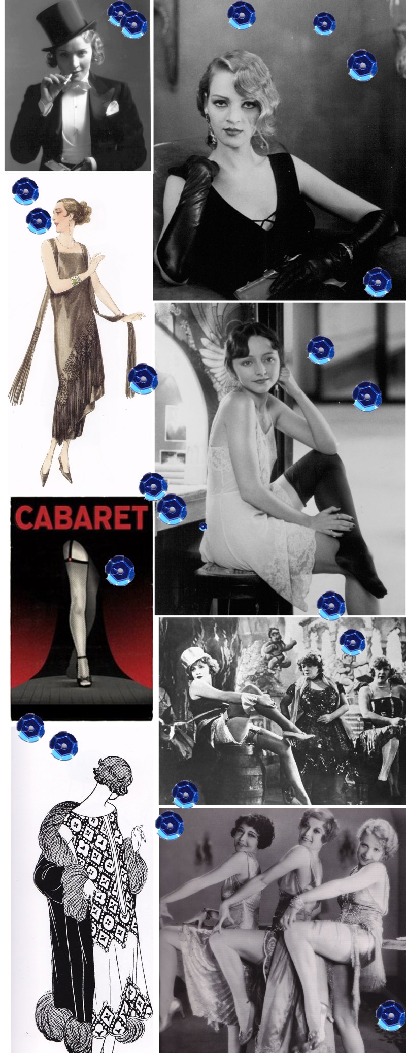 weimarcollage Marlene Dietrich top hat, Uma Thurman, Henry and June, Cabaret illustration, Joan Crawford, 1920s fashion illustration