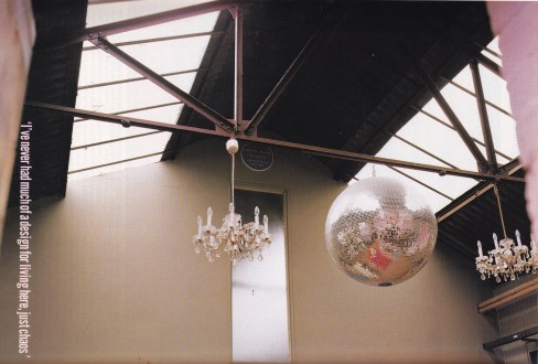 Glitter ball, industrial interior, warehouse, loft living, chandeliers
