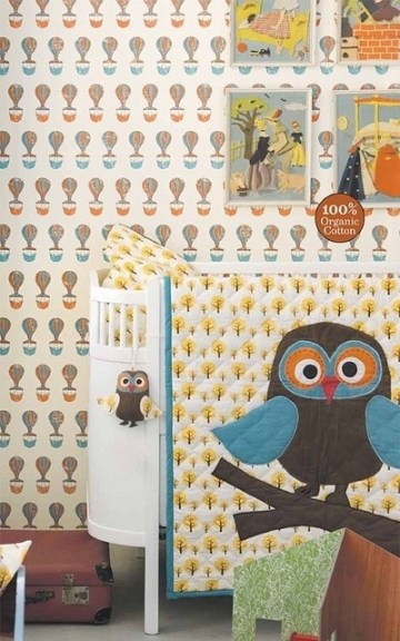Ferris Wallpaper, Ferm Living, Owl Quilt, dotty bedding yellow, nursery