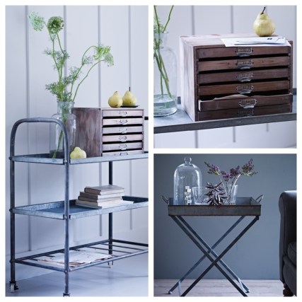 Salvage Style, Cox & Cox, trolley, zinc tray, wooden drawers