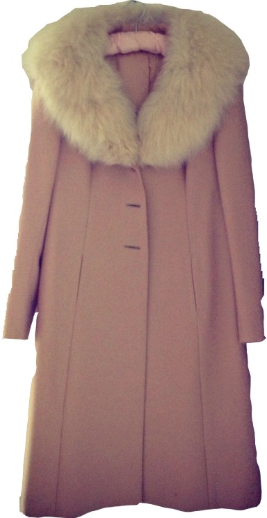 Dusty pink fur collar vintage coat