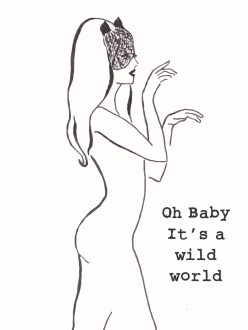 Carolyn Everitt, Card illustration, pin up girl with lace-cat ears.