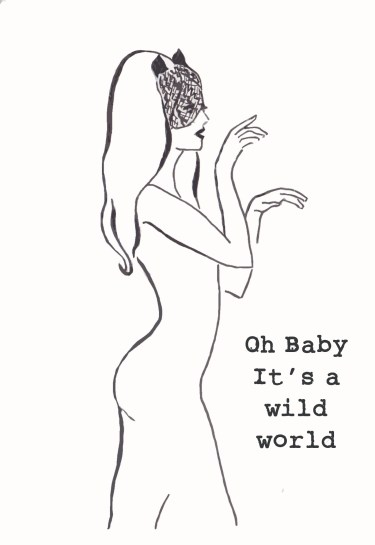 Carolyn Everitt, Card illustration, pin up girl with lace-cat ears.