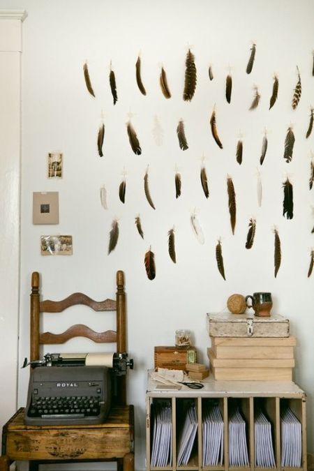 feathered walls, rustic interiors