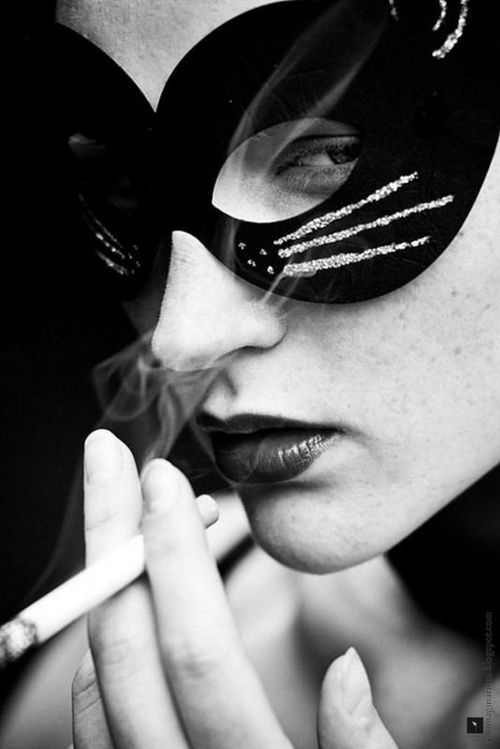 Cat mask, smoking girl
