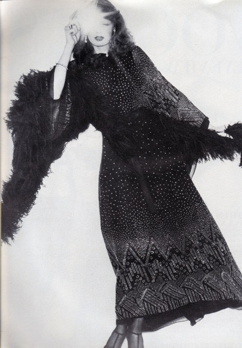 October 1974 Vogue, sequinned peasant dresses
